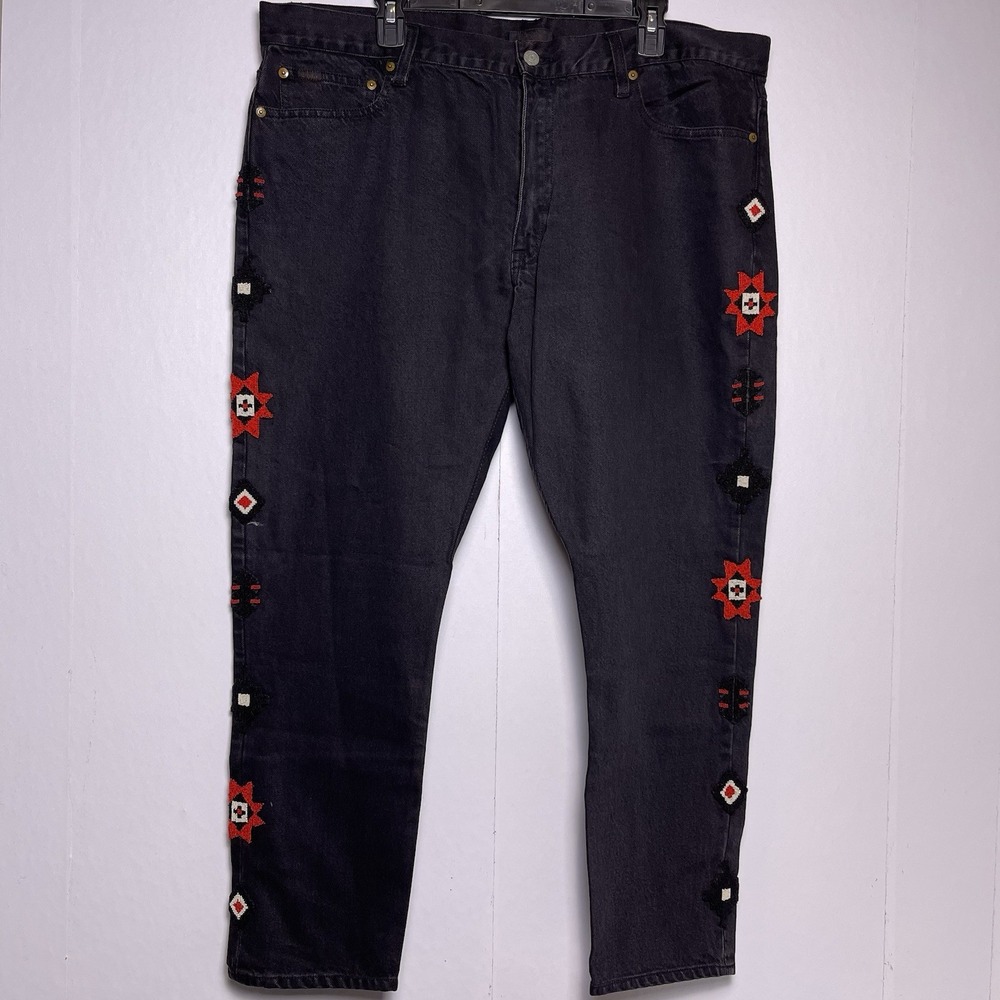 Polo Ralph Lauren 34R Black Avery Beaded Boyfriend  Jeans Aztec Southwestern - Picture 2 of 16